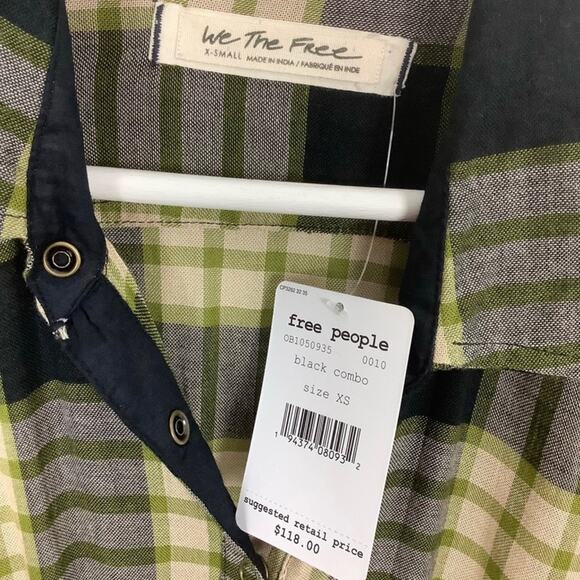 We The Free Pacific Dawn Plaid Snap Front Shirt Ruched Sleeves Tie Waist XS NWT - Picture 8 of 10